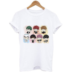 (Not Today) Women's Korean-Style Bangtan Boys Cartoon Image T-shirt  [Satisfaction Guaranteed]